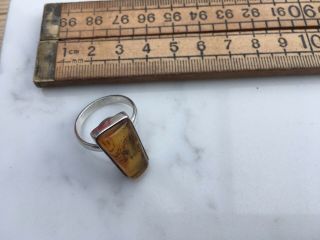 Good Vintage Silver And Amber Ring,  Interesting Hallmarks