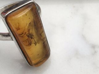 Good Vintage Silver And Amber Ring,  Interesting Hallmarks 2