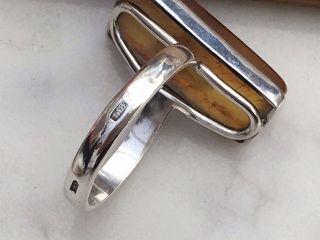 Good Vintage Silver And Amber Ring,  Interesting Hallmarks 3