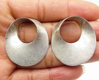 Mexico 925 Silver - Vintage Smooth Open Cut Round Push Back Earrings - E4836