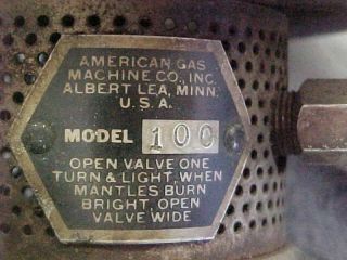 Vintage American Gas Machine Co.  Model 100 Gas Lantern AGM 100 Brass Fount 4