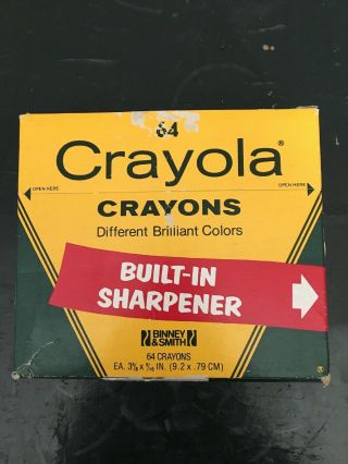 Vintage 64 Crayola Crayons w/ Built in Sharpener Binney & Smith USA 1985 2