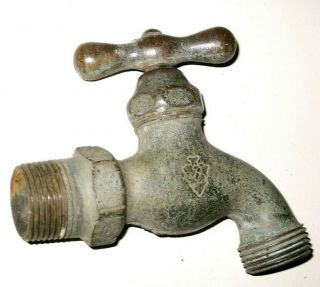 Vintage Solid Brass / Bronze Indoor / Outdoor Water Faucet Spigot Arrowhead Usa