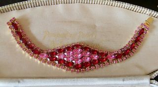 Vintage Jewellery Pink Sapphire Ruby Rhinestone Art Deco Gold Cocktail Bracelet