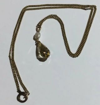 Vintage Gold Necklace With Amber Cut Glass Pendant 3
