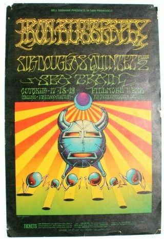 Vtg Fillmore Bill Graham Concert Poster 1st 1968 Iron Butterfly / Seatrain 141