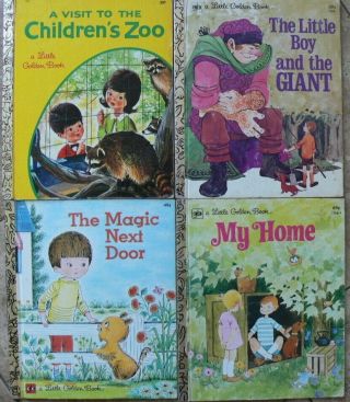 4 Vintage Little Golden Books My Home,  Magic Next Door,  Visit To The Childrens