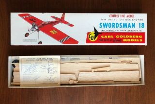 Vintage " Swordsman 18 " Control Line Model Airplane Kit By Carl Goldberg