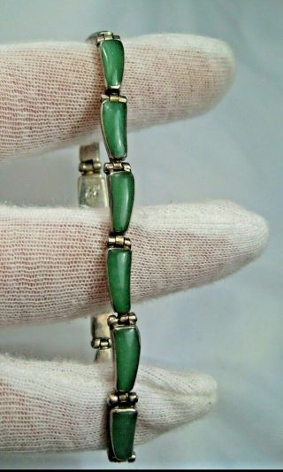 Vintage Jade/jadite Sterling Silver Bracelet.  Signed 950 Mexico.  71/2,  11g.  16
