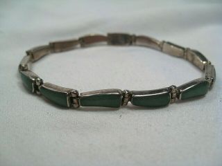 Vintage Jade/Jadite Sterling Silver Bracelet.  Signed 950 Mexico.  71/2,  11g.  16 3