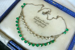 Vintage Jewellery Art Deco Emerald Green Clear Open Backed Necklace Lovely