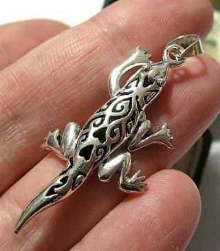 Vintage Style Large Sterling Silver Reptile Articulated Moving Necklace Pendant