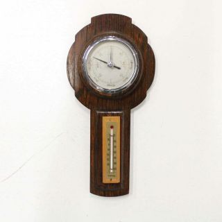 Vintage Wooden Weather Station Thermometer And Barometer Made In England 454