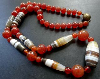 vintage art deco carnelian red & banded AGATE bead necklace barrel clasp - Q66 2