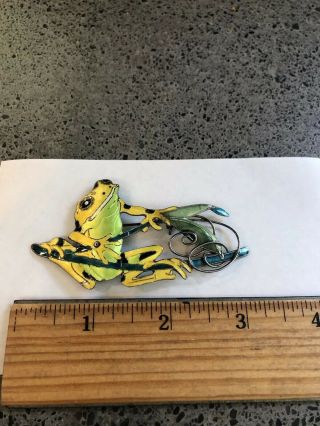 Vintage Sterling Silver Enamel Cloisonné Whimsical Fishing Frog Pin Brooch S925 5