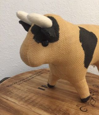 Vintage Handmade Burlap Moo Cow Plush Stuffed Animal 10” Country Rodeo Western