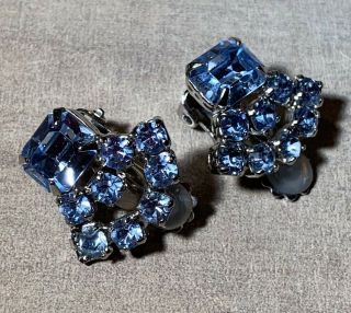 Vtg Weiss Costume Blue Rhinestone Necklace & Brooch with Earrings 5