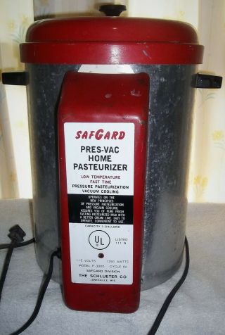 Vtg 2 Gallon Safgard Pres/vac Low Temp Fast Time Pasteurizer By Schueler Co.