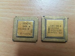 Intel C80186 - 6,  Siemens Sab 80286 - R,  Intel 80286,  Vintage Cpu,  Gold,  Qty: 2