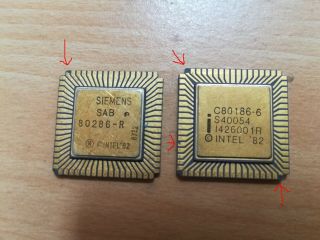 Intel C80186 - 6,  Siemens SAB 80286 - R,  Intel 80286,  Vintage CPU,  GOLD,  qty: 2 2