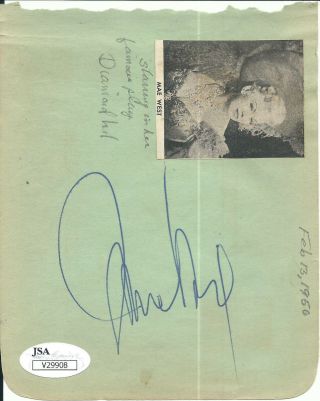Mae West Jsa James Spence & Vintage 1950 Signed Album Page