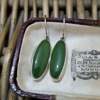 Vintage 925 Solid Silver Earrings,  Green Onyx Dangle,  Natural Gemstones