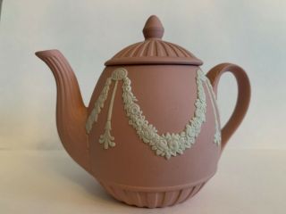 Vintage Wedgwood Jasperware Teapot Made In England,  Color Pink