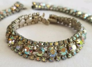 Vintage 50 ' s Glass AB Crystal Rhinestone l Choker Necklace Bracelet Prong Set 2