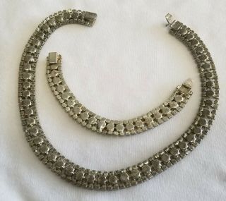 Vintage 50 ' s Glass AB Crystal Rhinestone l Choker Necklace Bracelet Prong Set 4