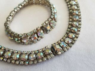 Vintage 50 ' s Glass AB Crystal Rhinestone l Choker Necklace Bracelet Prong Set 5