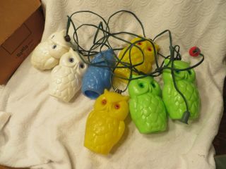 Vintage Noma? Owl Party Lites String 7 Camping Rv Patio Blow Mold Lights