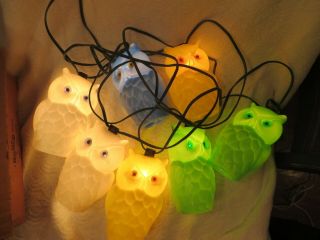 Vintage NOMA? Owl Party Lites String 7 Camping Rv Patio Blow Mold Lights 7