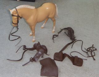 Vintage Marx Johnny West Horse & Accessories 1960s Saddle Briddle Saddle Bags,