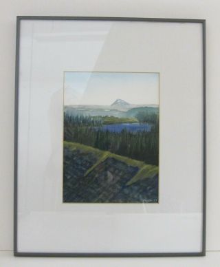 Pnw Mountain Landscape Vintage Expressionist Watercolor Painting Signed Medler