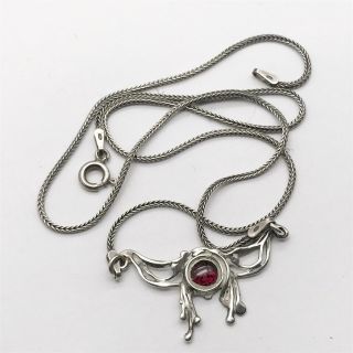 Vintage Solid Silver Signed Garnet Set Art Nouveau Style Pendant / Necklace