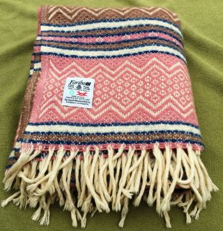 Vintage Faribo Wool Pink Throw Blanket 48x51