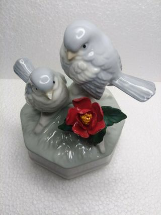 Vintage Otagiri Love Birds Music Box - Plays Yesterday Japan Soft Blue Porcelain