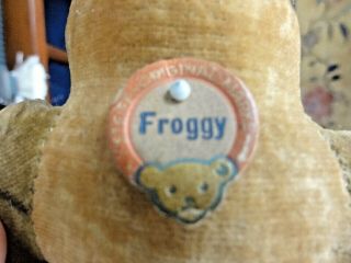 VINTAGE 1950 ' S STEIFF FROGGY FROG GERMANY w ORG.  BUTTON & FROGGY TAG EX.  COND 5