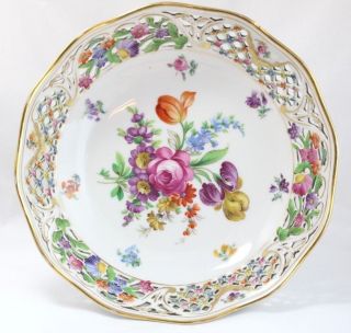 Vintage Schumann Bavaria Dresden Porcelain Compote Floral Gold Trim