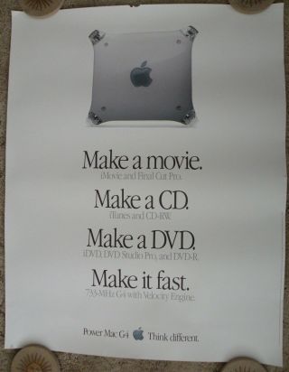 Vintage Apple Power Mac G4 Poster,  Make A Movie,  Make It Fast,  Think Different