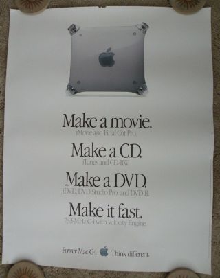 Vintage Apple Power Mac G4 Poster,  Make a Movie,  Make it Fast,  Think Different 2