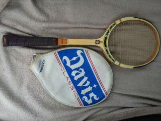 Vintage Davis Classic Ll Wooden Tennis Racket And Cover