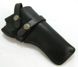 Vintage Bucheimer " Perfect Fit " Black Leather Holster W/2 Silver Snap Buttons