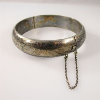 Mexico Southwest Native Hinged Bangle Bracelet Vintage Sterling Silver 23g | 7 "