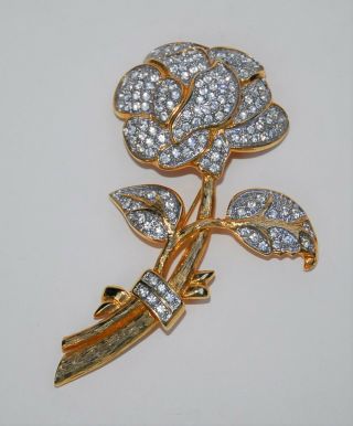 Vintage Signed Nolan Miller Large Flower Goldtone Pave - Set Rhinestone Pin Brooch