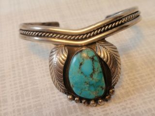 Vintage American Indian Navajo Sterling Silver Turquoise Stone Cuff Bracelet Nr