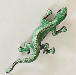 Vintage Southwest Style Sterling Silver & Green Enamel Salamander Lizard Pin