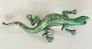 Vintage Southwest Style Sterling Silver & Green Enamel Salamander Lizard Pin 2