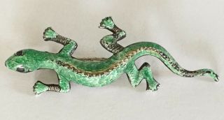 Vintage Southwest Style Sterling Silver & Green Enamel Salamander Lizard Pin 3