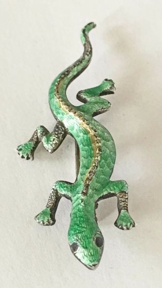 Vintage Southwest Style Sterling Silver & Green Enamel Salamander Lizard Pin 4